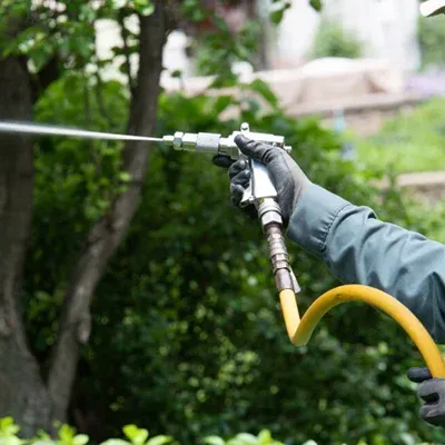 close up image spraying a tree