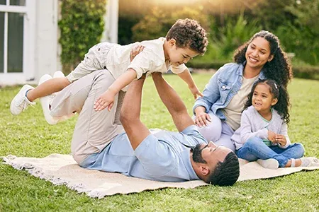 family playing outside