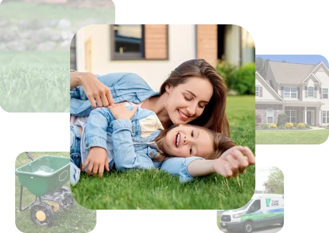 mom and daughter laying in green healthy grass